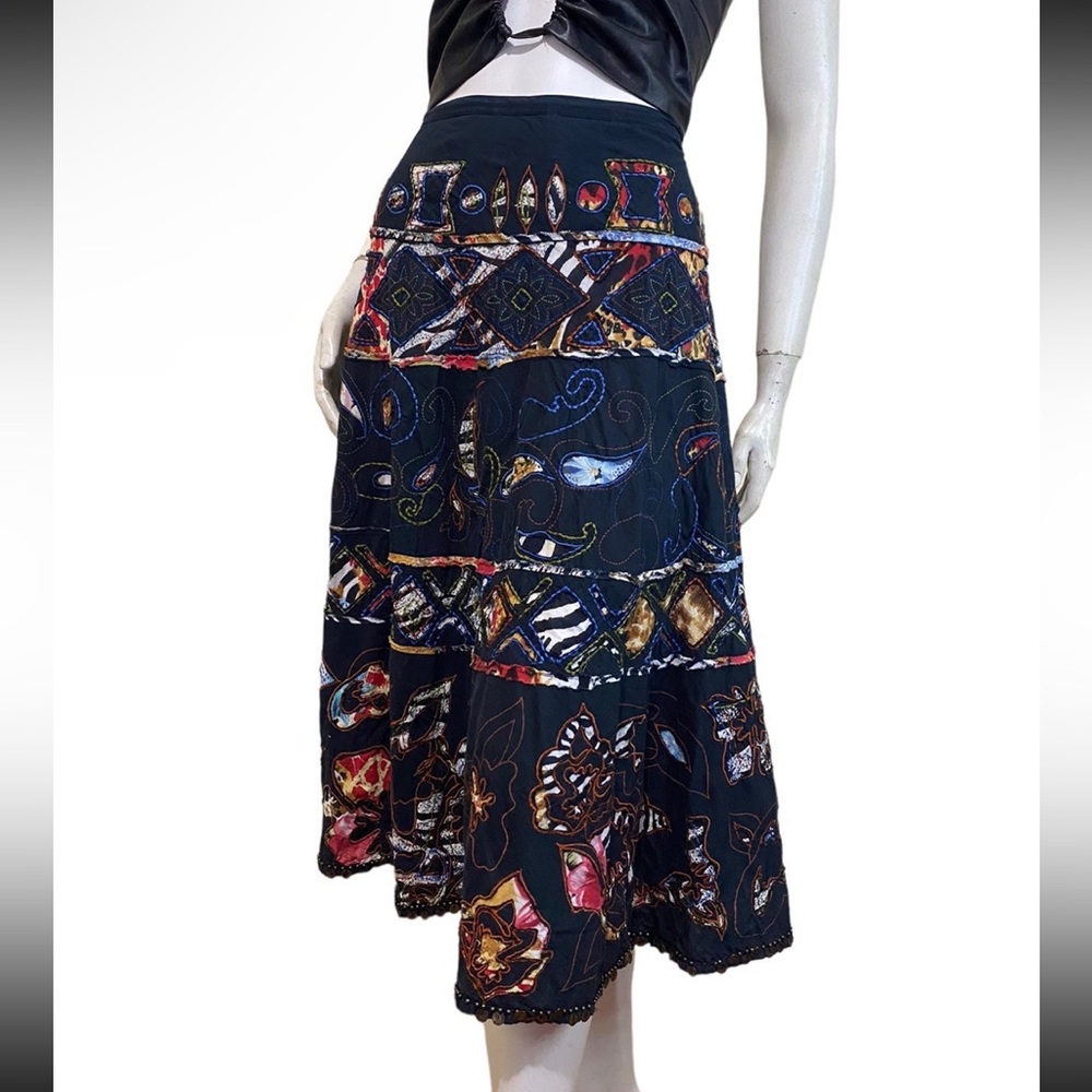 Y2K inspired Chico’s Gypsy FairyCore Embroidered Beaded Midi Skirt Sz 1